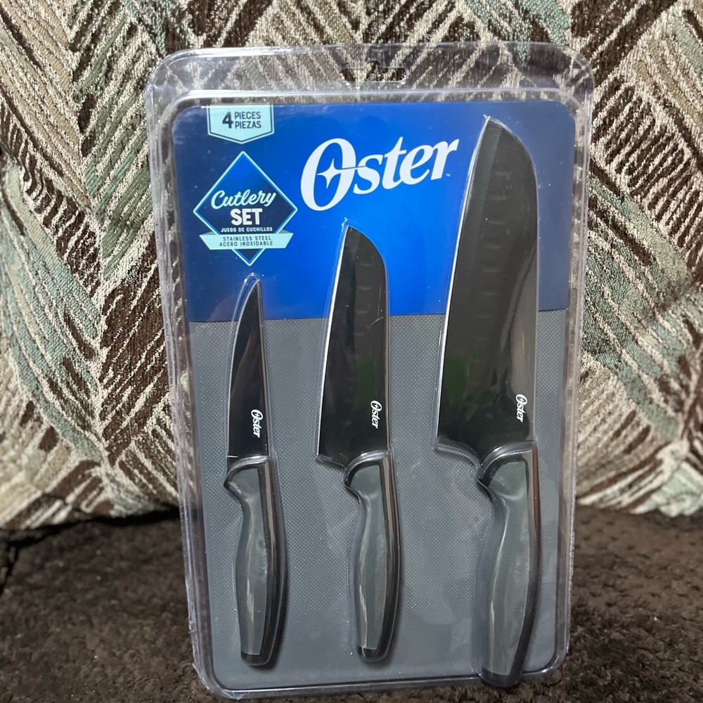 New Oster 4-Pieces Knife Set Stainless Steel with Soft-Grip Handles